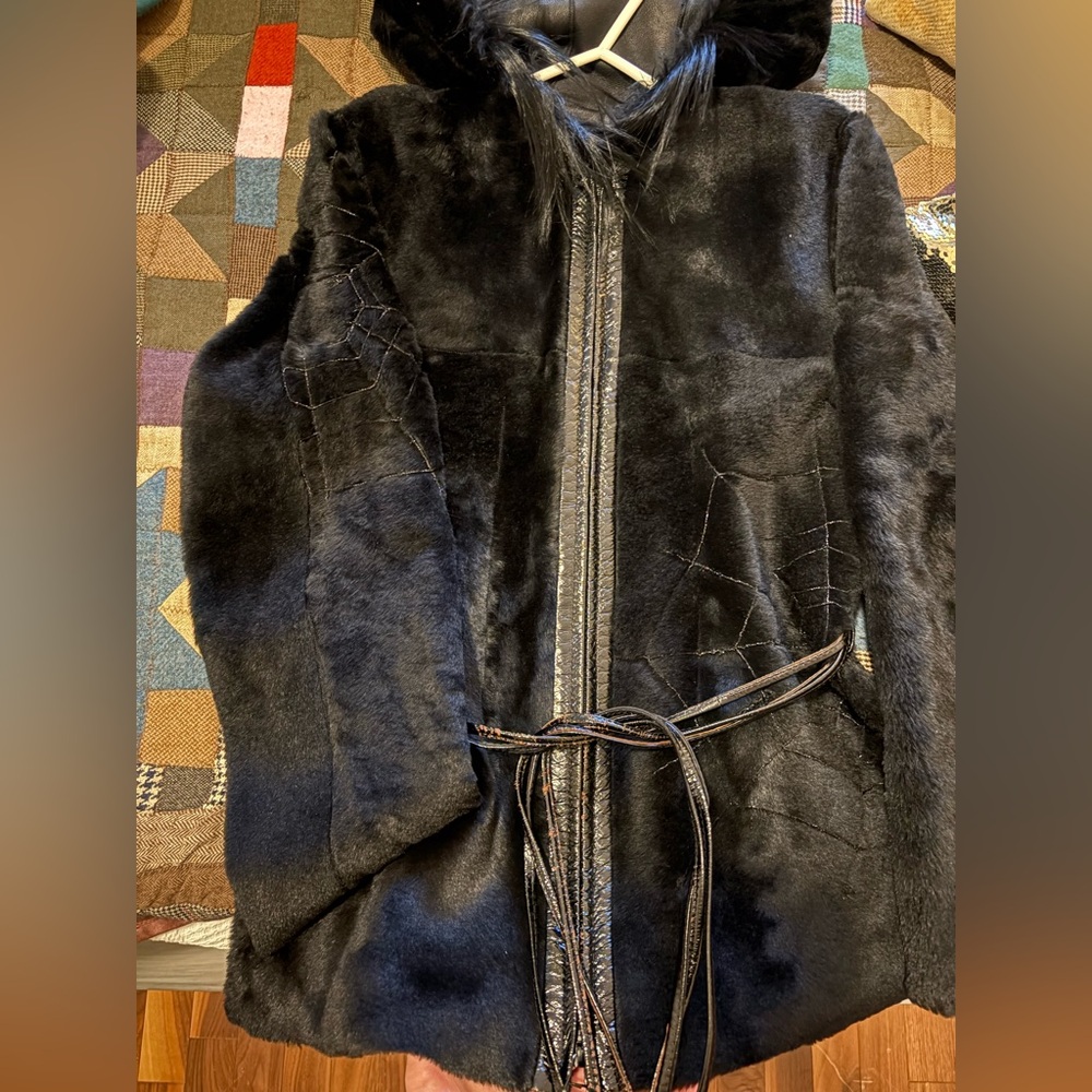 Luxurious Black Fur Coat - Size Small - with custom details
